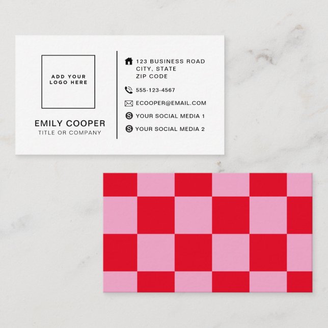 Carte De Visite Tableau de contrôle moderne Ajouter un logo rose r (Devant / Derrière)