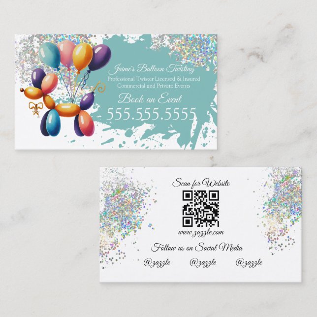 Carte De Visite Tableau Visage Facepainter Balloon Twister (Devant / Derrière)