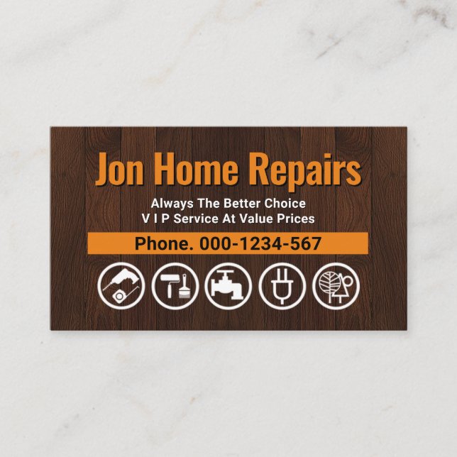 Carte De Visite Tabulation Jaune Bois De Bois Par Handyman (Devant)