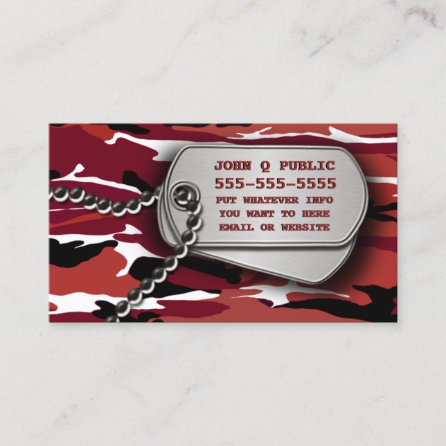 Carte De Visite Tags Red Camo Dog (Devant)