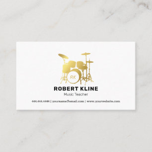 Carte De Visite Tambours professeur de musique   Batteur Gold