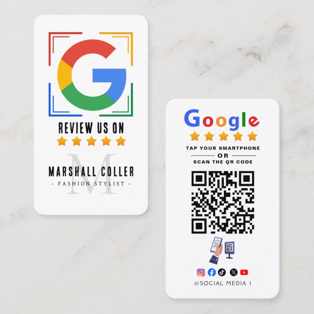 Carte De Visite Tap to Review Google Review QR Code Google Ratings (Devant / Derrière)