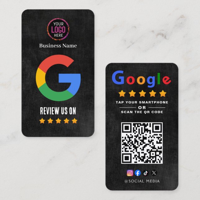 Carte De Visite Tap to Review Google Review QR Code Google Ratings (Devant / Derrière)