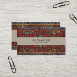 Carte De Visite Tapis persan vintage motif rouge bleu arabesque