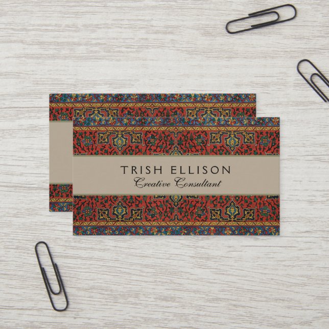 Carte De Visite Tapis Perse Tapis Rouge Bleu classique (Devant/Arrière en situation)
