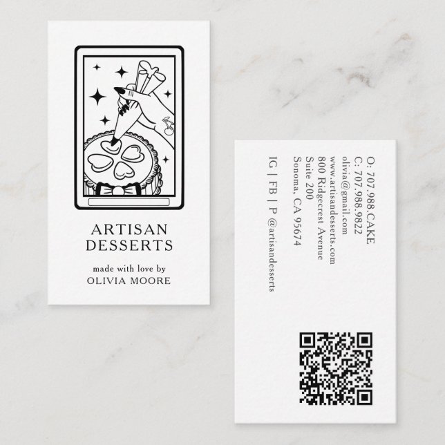 Carte De Visite Tarot Artisan Baker Dessert Caterer QR Code (Devant / Derrière)