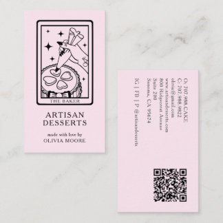 Carte De Visite Tarot Artisan Baker Dessert Caterer QR Code Pink