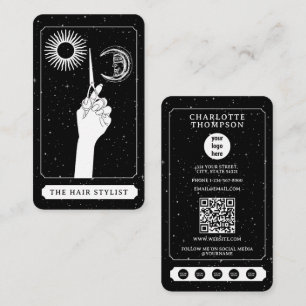 Carte De Visite Tarot céleste Logo Coiffeur noir blanc mignonne