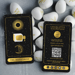Carte De Visite Tarot céleste Soleil Lune Clou Salon Noir Or