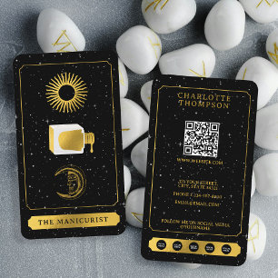 Carte De Visite Tarot céleste Soleil Lune Clou Salon Noir Or