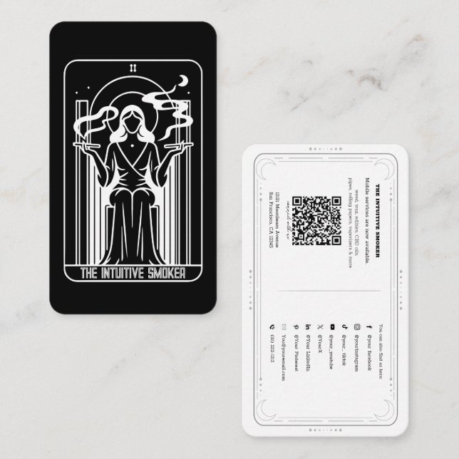 Carte De Visite Tarot Haute Prêtesse Féminine Fumer les mauvaises  (Devant / Derrière)