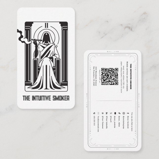 Carte De Visite Tarot Haute Prêtre Mauvaise herbe Fumer médias soc (Devant / Derrière)