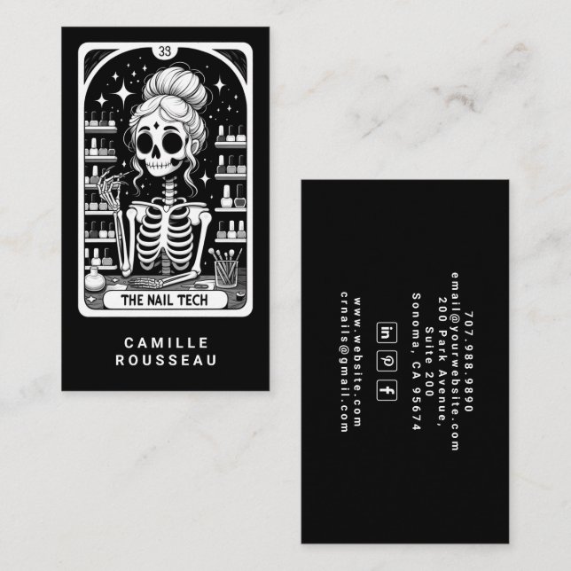 Carte De Visite Tarot Nail Technician Black Business Card (Devant / Derrière)
