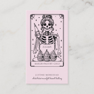 Carte De Visite Tarot Squelette Boulanger Fouet Gâteau Rose