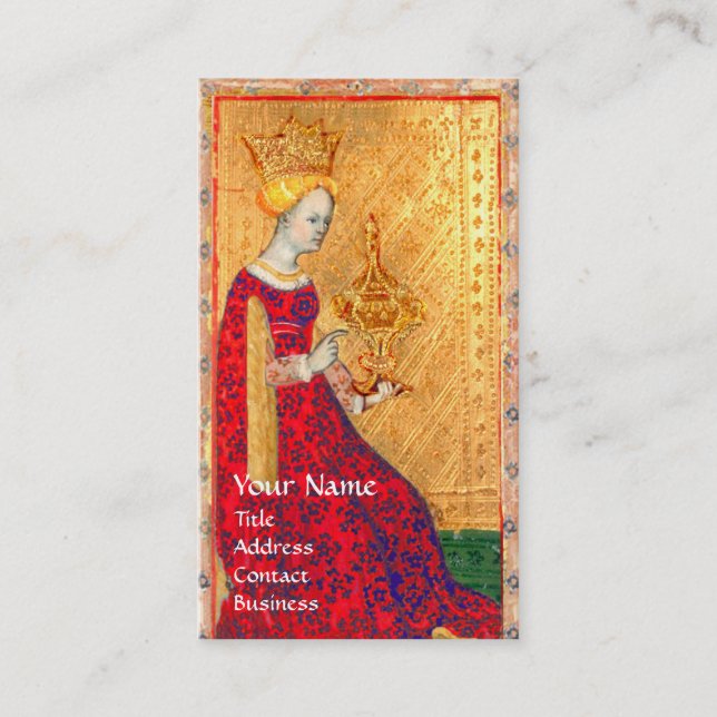 CARTE DE VISITE TAROTES DE RENAISSANCE ANTIQUE / REINE DES TASSE (Devant)