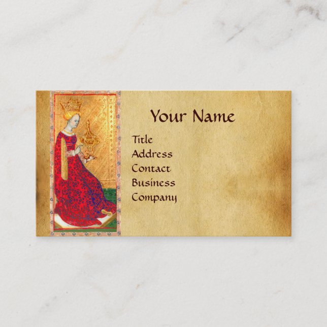 CARTE DE VISITE TAROTES DE RENAISSANCE ANTIQUE / REINE DES TASSE (Devant)