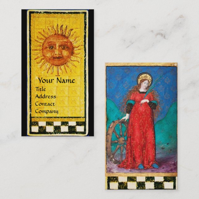 CARTE DE VISITE TAROTES DE RENAISSANCE ANTIQUE/ SOLEIL ET ROUE DE  (Devant / Derrière)