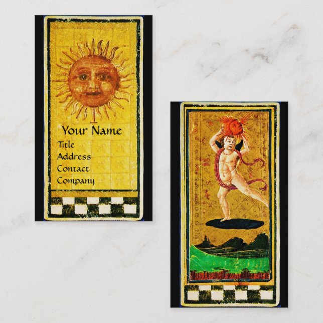 CARTE DE VISITE TAROTS DE RENAISSANCE ANTIQUE / LE SOLEIL (Devant / Derrière)