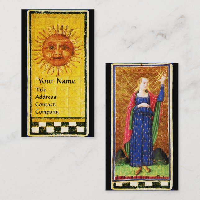 CARTE DE VISITE TAROTS DE RENAISSANCE ANTIQUE / LE SOLEIL ET L'ÉTO (Devant / Derrière)