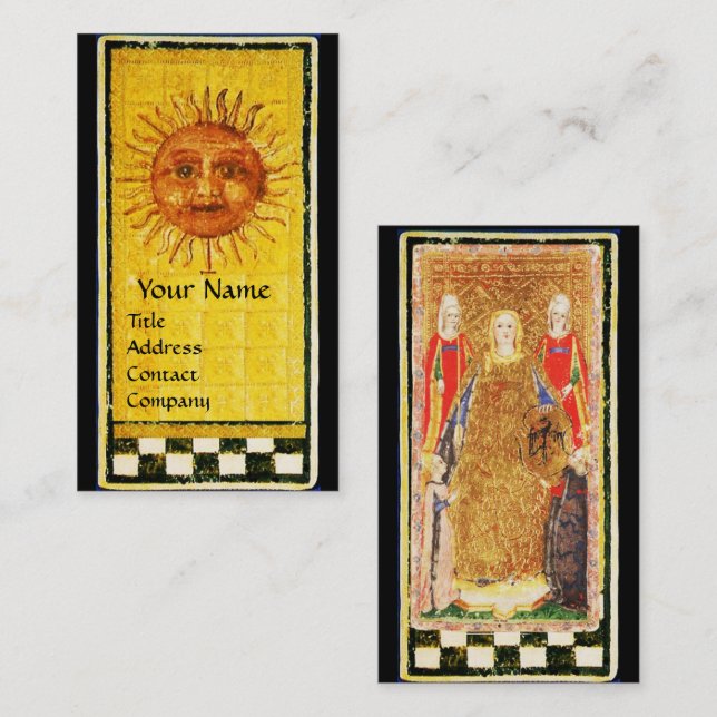 CARTE DE VISITE TAROTS DE RENAISSANCE ANTIQUE/ SOLEIL ET EMPRESS (Devant / Derrière)