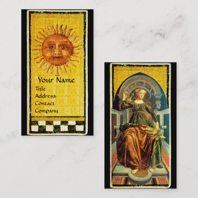 CARTE DE VISITE TAROTS DE RENAISSANCE ANTIQUE /SOLEIL ET TEMPÉRANC (Devant / Derrière)