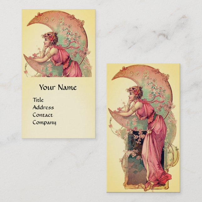 Carte De Visite TAROTS / LADY DE LA LUNE AUX FLEURS JaUNE Rose (Devant / Derrière)