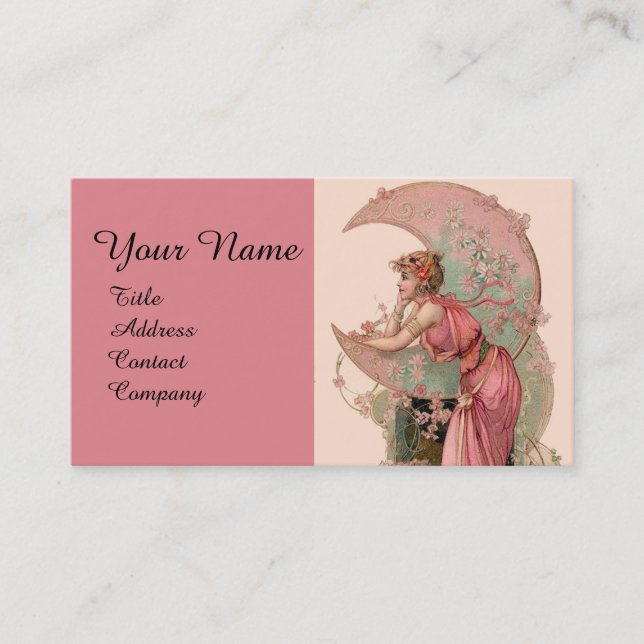 CARTE DE VISITE TAROTS / LADY DE LA LUNE AVEC FLEURS EN ROSE (Devant)