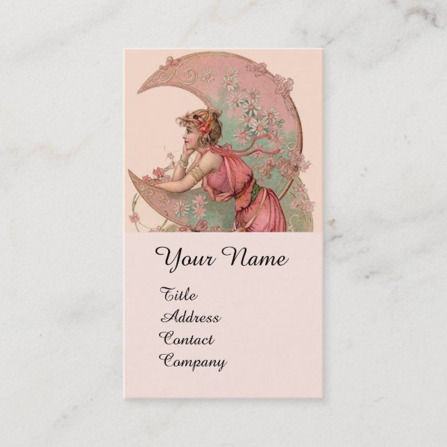 CARTE DE VISITE TAROTS / LADY DE LA LUNE AVEC FLEURS EN ROSE (Devant)
