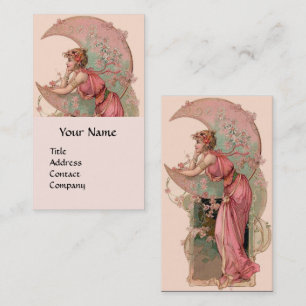 CARTE DE VISITE TAROTS / LADY DE LA LUNE AVEC FLEURS EN ROSE