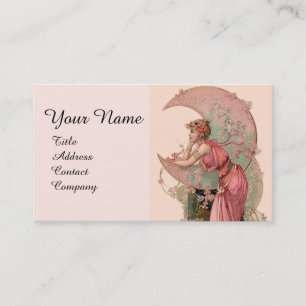 CARTE DE VISITE TAROTS / LADY DE LA LUNE AVEC FLEURS EN ROSE