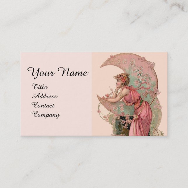 CARTE DE VISITE TAROTS / LADY DE LA LUNE AVEC FLEURS EN ROSE (Devant)