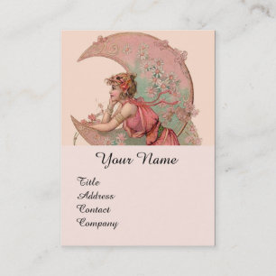 CARTE DE VISITE TAROTS / LADY DE LA LUNE AVEC FLEURS EN ROSE