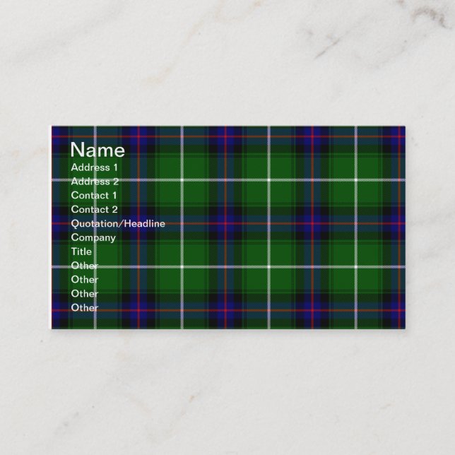Carte De Visite Tartan de Donald Macdonald de clan (Devant)