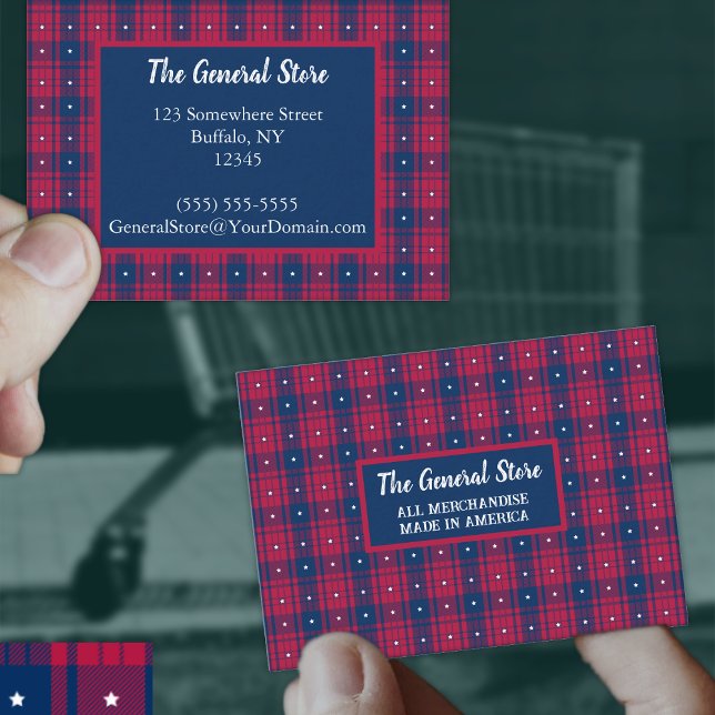 Carte De Visite Tartan - Patriotique - Bleu Rouge Étoiles Blanches (Créateur téléchargé)