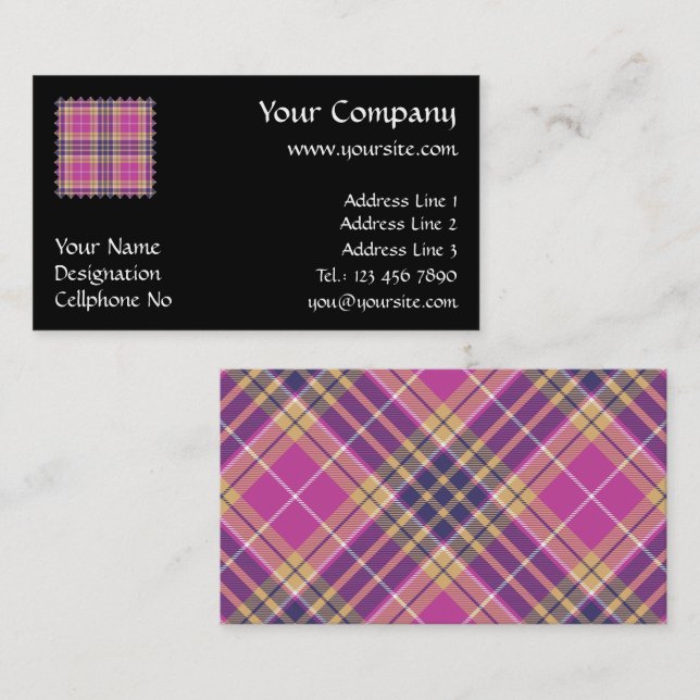 Carte De Visite Tartan rose, or et bleu (Devant / Derrière)