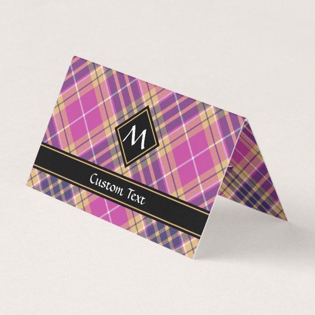 Carte De Visite Tartan rose, or et bleu (Devant)