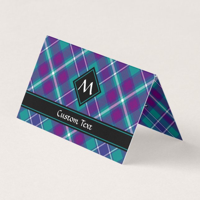 Carte De Visite Tartan vert de mer, violet et bleu (Devant)