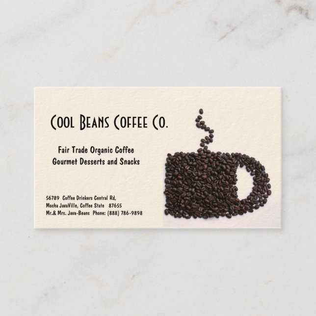Carte De Visite Tasse de grains de café - haricots frais ! (Devant)