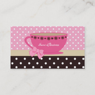 Carte De Visite Tasse de thé Girly de pois de rose et de brun de