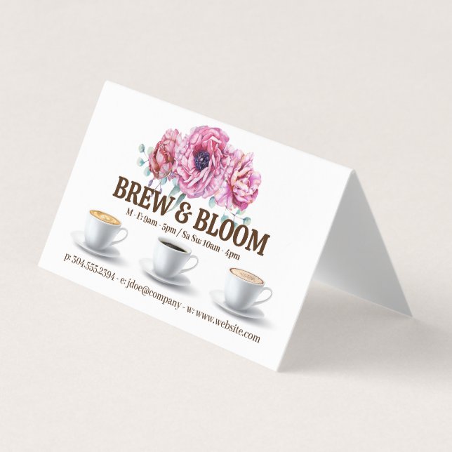 Carte De Visite Tasses à café et fleurs (Devant)