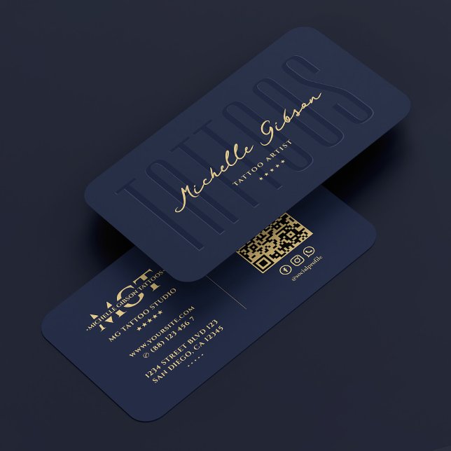 Carte De Visite Tatouage Artiste Tatouage Monogramme Dark Navy Mod (Tattoo Artist Tattooist Monogram Dark Navy Modern Business Card
)