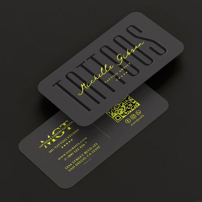 Carte De Visite Tatouage Artiste Tatouages Néon Jaune Moderne (Tattoo Artist Tattoos Neon Yellow Modern Business Card
)