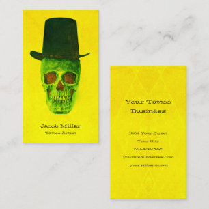 Carte De Visite Tatouage crâne Artiste Neon Vert Jaune Vintage