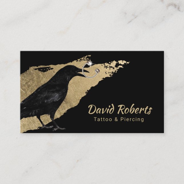 Carte De Visite Tatouage et perçage Black Crow Gold Brush Stroke (Devant)