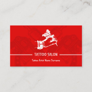 Carte De Visite Tatouage Moderne Minimaliste Stylo à Encre Rouge