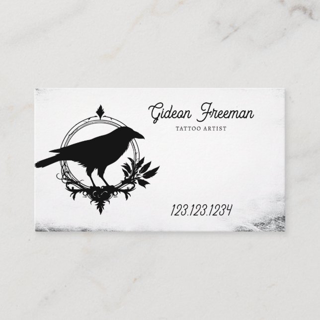 Carte De Visite Tatouage Silhouette Grunge noir et blanc Crow (Devant)