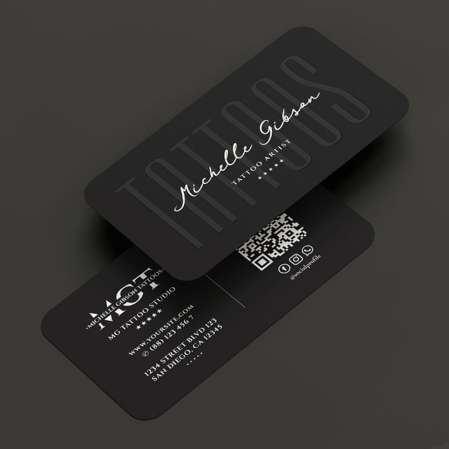 Carte De Visite Tatouage tatouage Artiste Script Black Modern (Tattooist Tattoo Artist Script Black Modern Business Card
)
