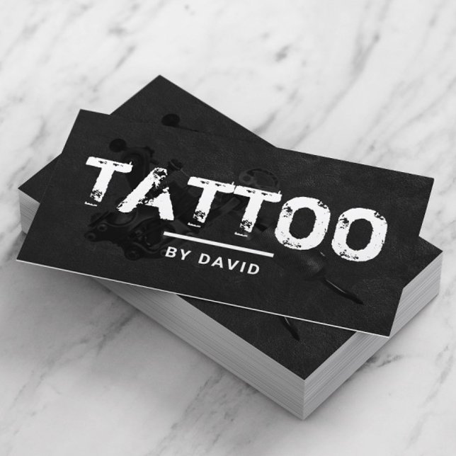Carte De Visite Tattoo Shop Tattoo Gun Grunge Typographie (Créateur téléchargé)