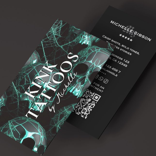Carte De Visite Tattooist Minimal Tattoo Artist Goth Teal  (Tattooist Minimal Tattoo Artist Goth Teal Business Card
)
