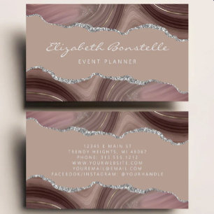 Carte De Visite Taupe Agate Paillettes Argent Luxe